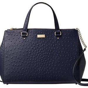 Kate Spade Bristol Drive Loden Embossed Ostrich Blue Leather Satchel